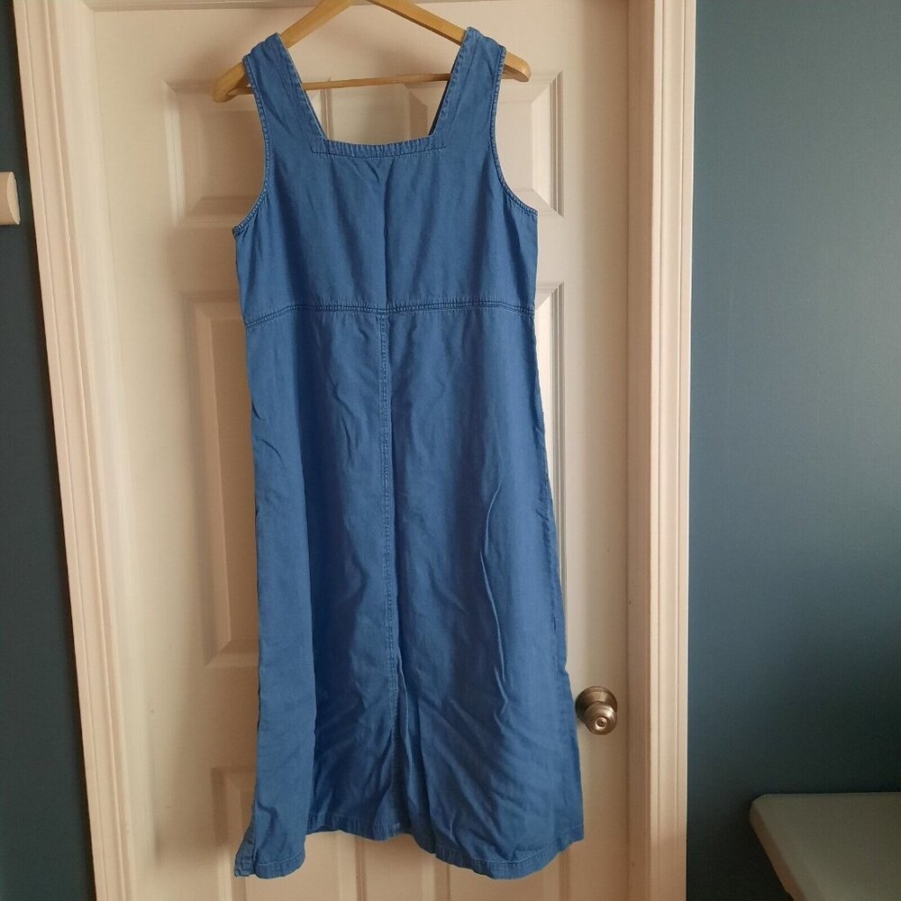 Vintage 90s J.G. Hook Midi Dress Womens Large Blue Denim Pinafore Jumper Modest - Picture 2 of 11